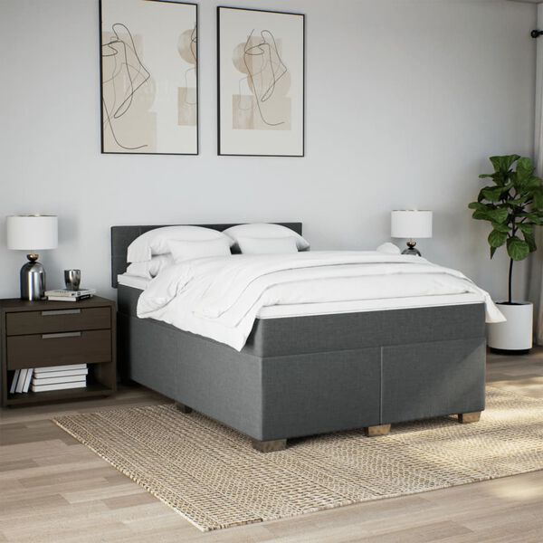 vidaXL Sommier &agrave; lattes de lit avec matelas Gris fonc&eacute; 140x200cm Tissu