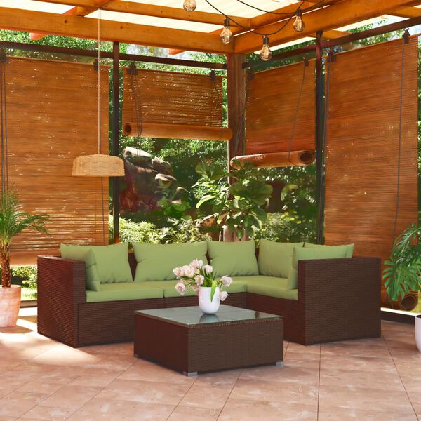 vidaXL Salon de jardin 5 pcs avec coussins r&eacute;sine tress&eacute;e marron