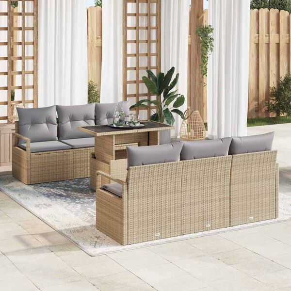 vidaXL Ensemble de canap&eacute; de jardin 7 pcs Beige Poly rotin