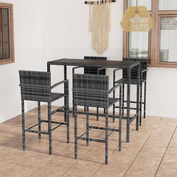vidaXL Ensemble de bar de jardin 5 pcs R&eacute;sine tress&eacute;e Gris