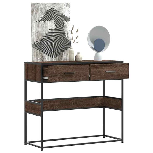 vidaXL Table console ch&ecirc;ne marron 90x35x80 cm bois d'ing&eacute;nierie