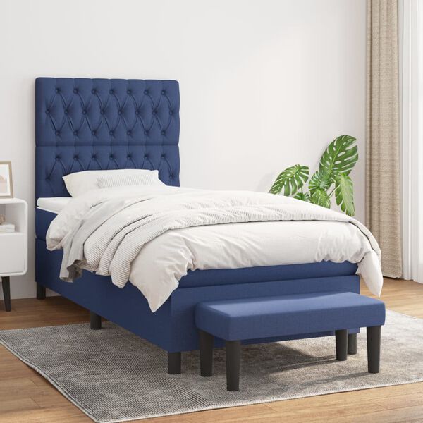 vidaXL Sommier &agrave; lattes de lit avec matelas Bleu 90x190 cm Tissu
