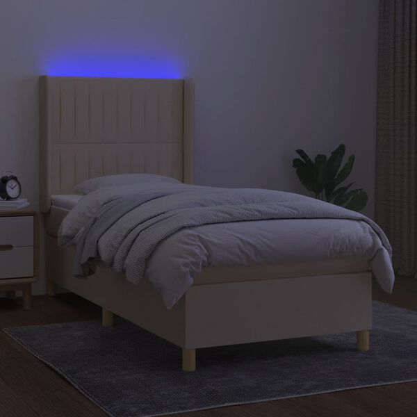 vidaXL Sommier &agrave; lattes de lit matelas et LED Cr&egrave;me 100x200 cm Tissu