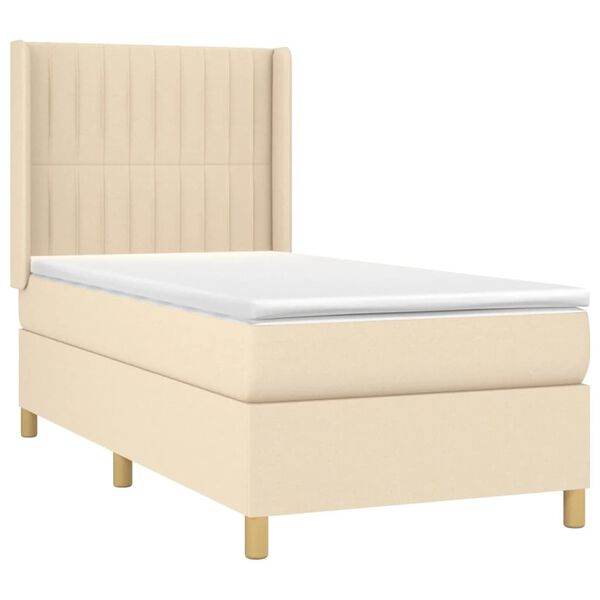 vidaXL Sommier &agrave; lattes de lit avec matelas Cr&egrave;me 90x200 cm Tissu