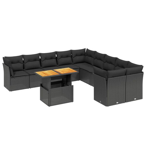 vidaXL Salon de jardin 11 pcs avec coussins noir r&eacute;sine tress&eacute;e