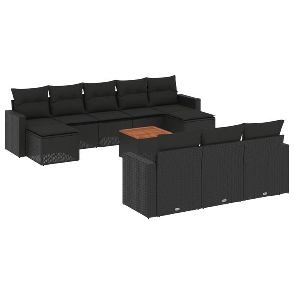 vidaXL Salon de jardin 11 pcs avec coussins noir r&eacute;sine tress&eacute;e