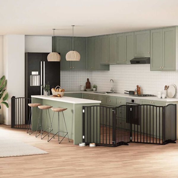 vidaXL Barri&egrave;re pour chien porte pliable 6 panneaux noir bois peuplier