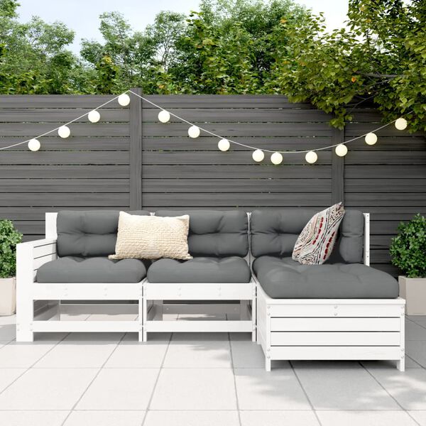 vidaXL Salon de jardin 4 pcs blanc bois de pin massif