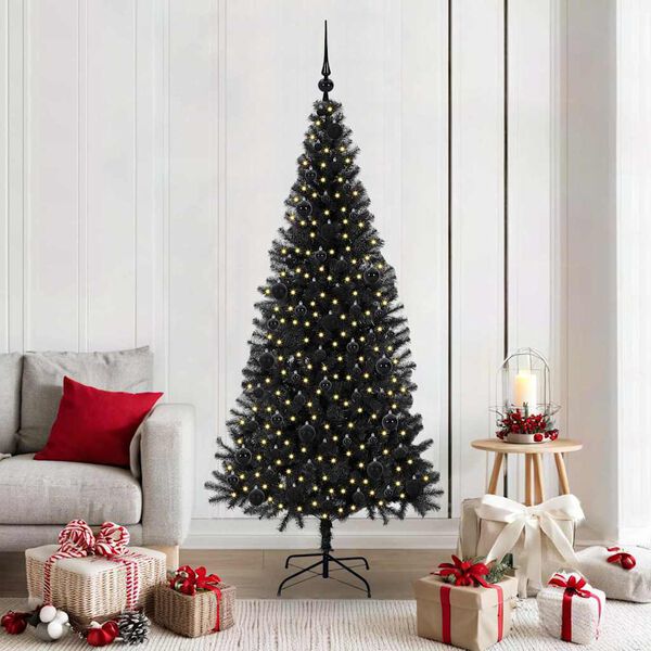 vidaXL Sapin de No&euml;l avec 300 LED avec support Noir 180 cm PVC