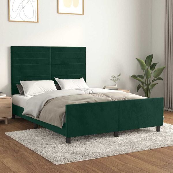vidaXL Cadre de lit sans matelas vert fonc&eacute; 140x190 cm velours
