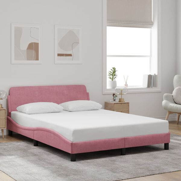 vidaXL Cadre de lit avec t&ecirc;te de lit Dover rose 140x200cm velours