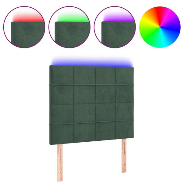 vidaXL T&ecirc;te de lit &agrave; LED Vert fonc&eacute; 80x5x118/128 cm Velours