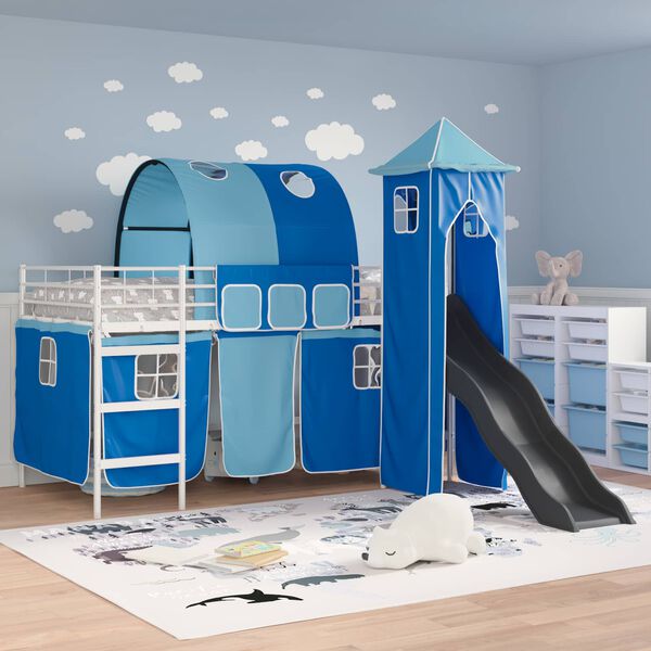 vidaXL Lit mezzanine pour enfants Blanc et Bleu 79,5 x 200 cm M&eacute;tал