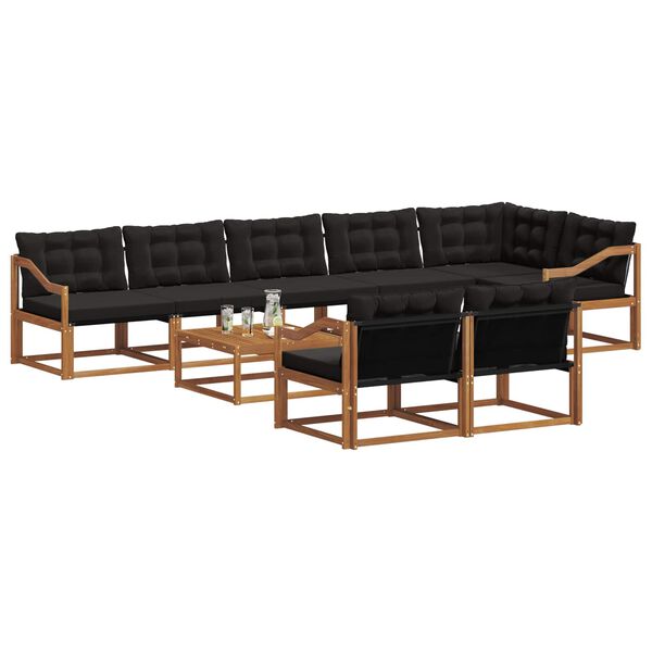 vidaXL Ensemble de canap&eacute;s d'ext&eacute;rieur 9 pcs Naturel et Noir