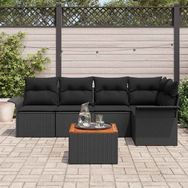 vidaXL Ensemble de canap&eacute; de jardin avec stockage 6 pcs Noir polyrotin
