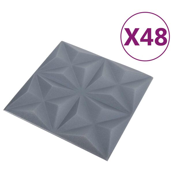 vidaXL Panneaux muraux 48 pcs Origami Gris 50 x 50 cm Mousse XPS