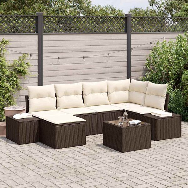 vidaXL Ensemble de canap&eacute; de jardin 7 pcs Marron et Cr&egrave;me polyrotin