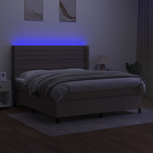 vidaXL Sommier &agrave; lattes de lit matelas et LED Taupe 180x200 cm Tissu