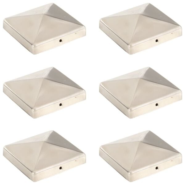 vidaXL Bouchons de poteau de cl&ocirc;ture pyramidaux 6 pcs Inox 101x101 mm