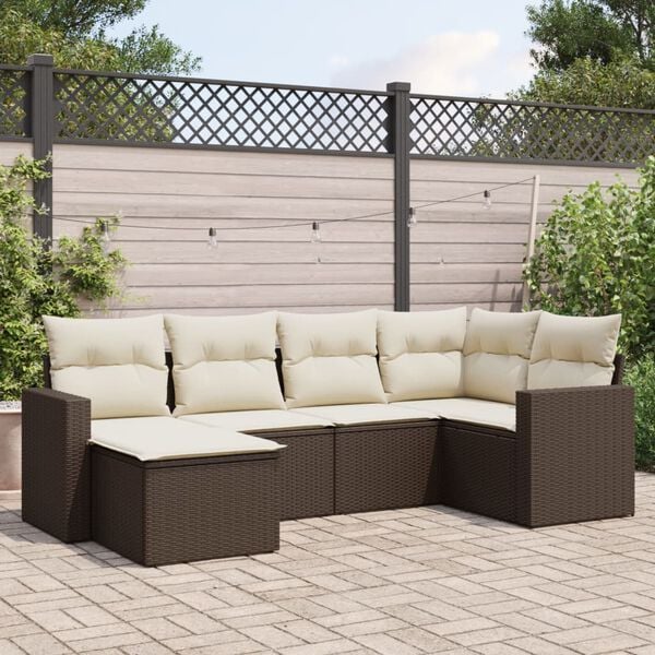 vidaXL Salon de jardin avec coussins 6 pcs marron r&eacute;sine tress&eacute;e