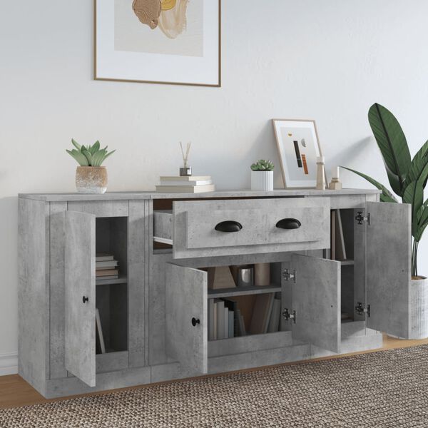 vidaXL Buffets 3 pcs gris b&eacute;ton bois d'ing&eacute;nierie
