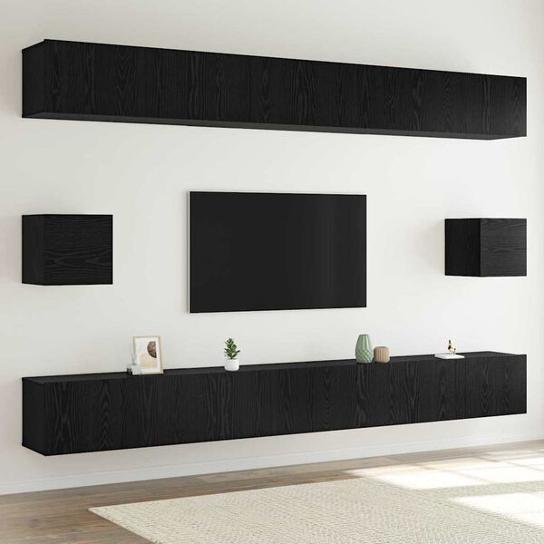 vidaXL Ensemble meuble TV 8 pcs Ch&ecirc;ne noir Bois d'ing&eacute;nierie