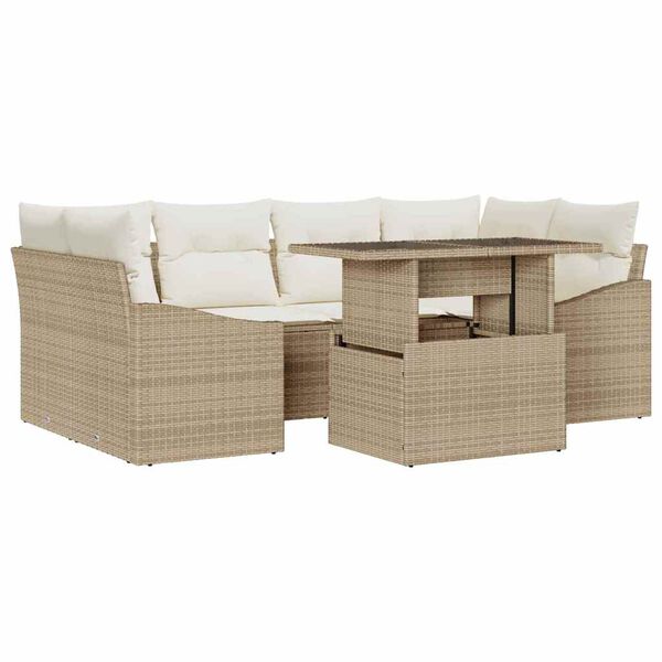 vidaXL Ensemble de canap&eacute; de jardin 7 pcs Beige Poly rotin