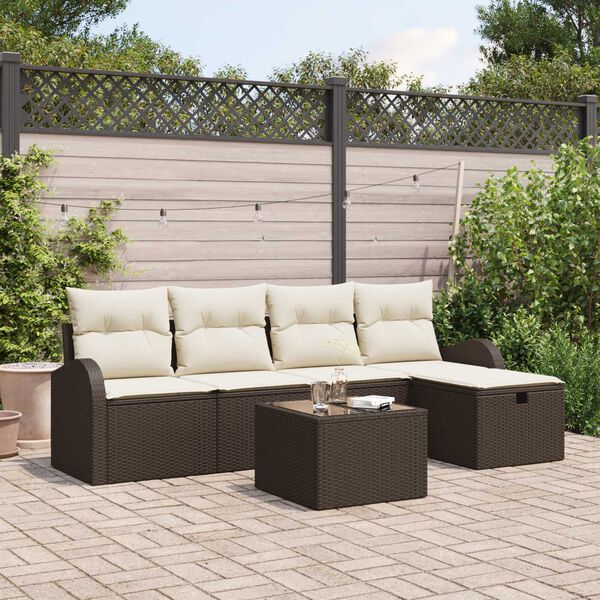 vidaXL Ensemble de canapé de jardin 6 pcs Marron Poly rotin