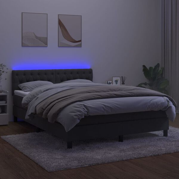 vidaXL Sommier &agrave; lattes de lit avec matelas LED Gris fonc&eacute; 140x200 cm