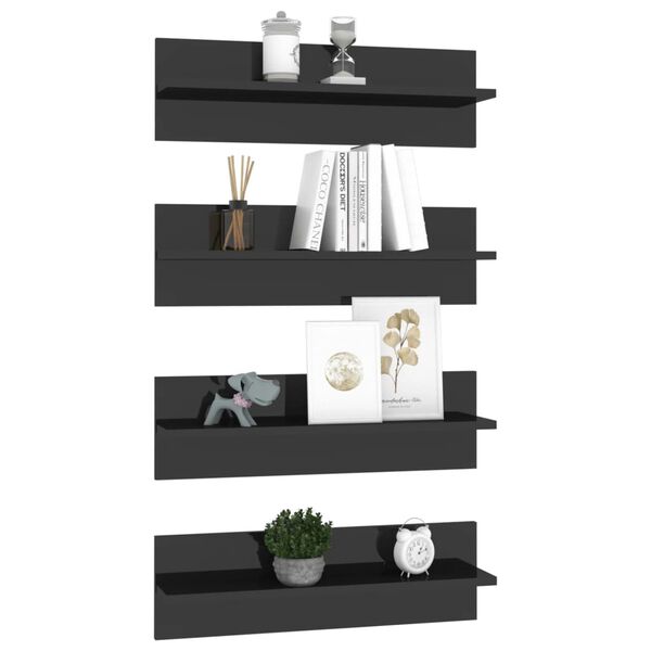 vidaXL &Eacute;tag&egrave;res murales 4 pcs noir brillant bois d'ing&eacute;nierie