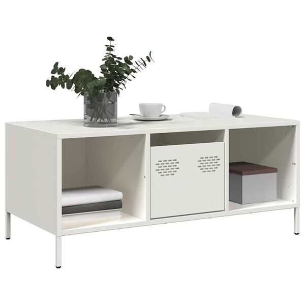 vidaXL Table basse blanc 101,5x50x43,5 cm acier lamin&eacute; &agrave; froid