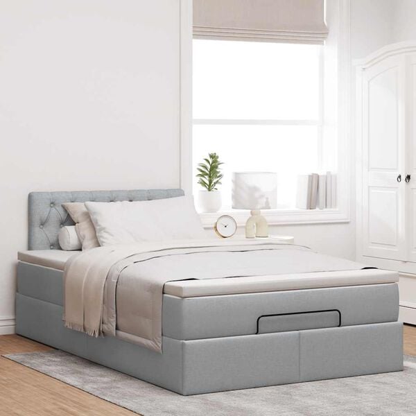 vidaXL Lit ottoman avec matelas gris clair 120x190 cm tissu