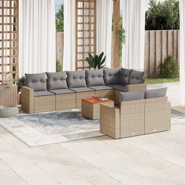 vidaXL Salon de jardin avec coussins 9 pcs beige r&eacute;sine tress&eacute;e