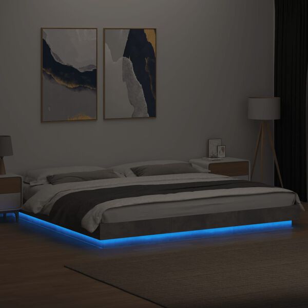 vidaXL Cadre de lit et lumi&egrave;res LED sans matelas gris b&eacute;ton 180x200 cm