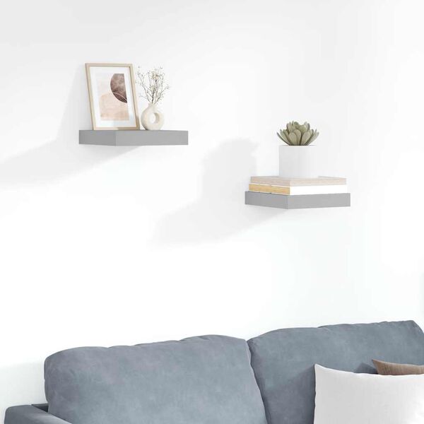 vidaXL &Eacute;tag&egrave;res murales flottantes 2 pcs gris 23x23,5x3,8 cm MDF