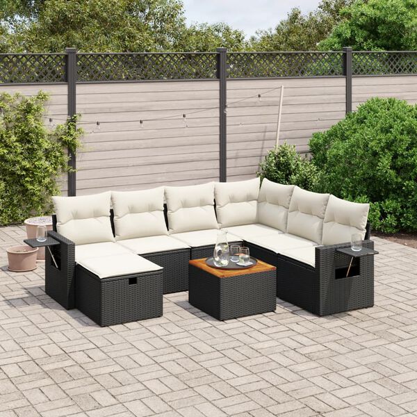 vidaXL Salon de jardin 8 pcs avec coussins noir r&eacute;sine tress&eacute;e