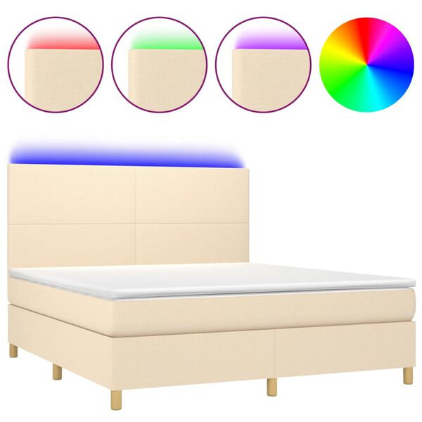 vidaXL Sommier &agrave; lattes de lit et matelas et LED Cr&egrave;me 180x200cm Tissu