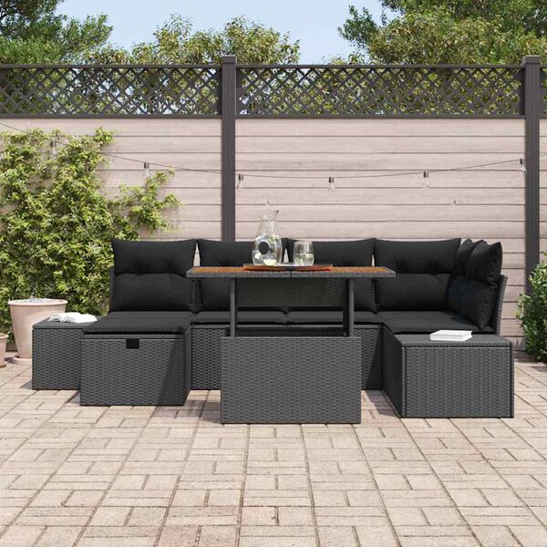 vidaXL Ensemble de canap&eacute; de jardin 7 pcs Noir polyrotin
