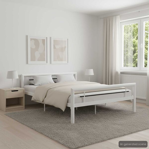 vidaXL Cadre de lit sans matelas blanc et noir m&eacute;tal 120x200 cm