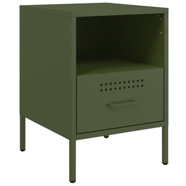 vidaXL Table de chevet vert olive 36x39x50,5 cm acier
