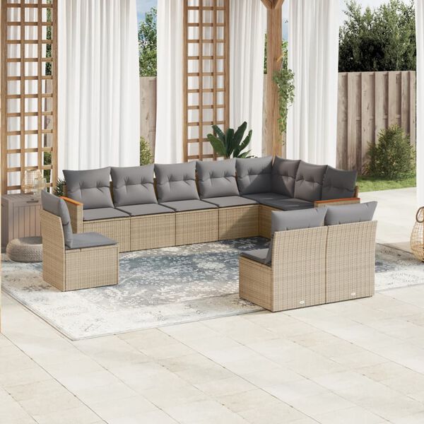 vidaXL Salon de jardin et coussins 10 pcs m&eacute;lange beige r&eacute;sine tress&eacute;e