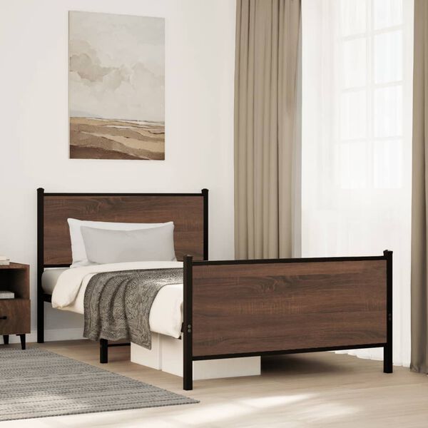 vidaXL Cadre de lit en m&eacute;tal sans matelas ch&ecirc;ne marron 107x203 cm