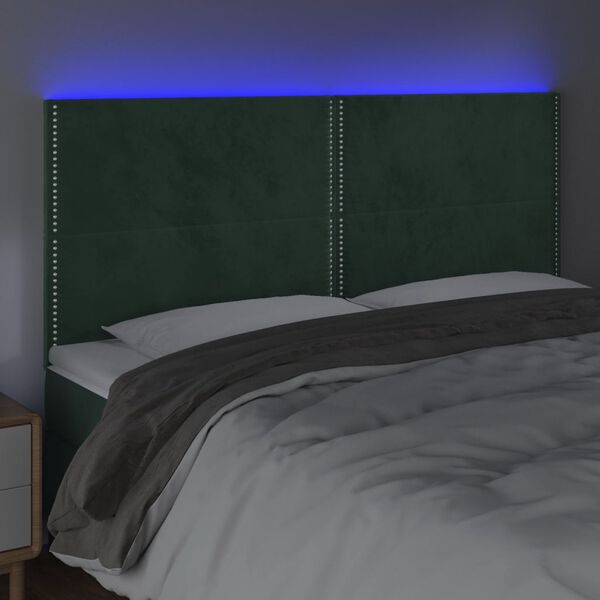 vidaXL T&ecirc;te de lit &agrave; LED Vert fonc&eacute; 180x5x118/128 cm Velours