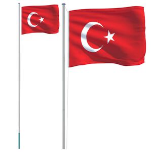 vidaXL Drapeau de la Turquie et m&acirc;t 6,08 m Aluminium
