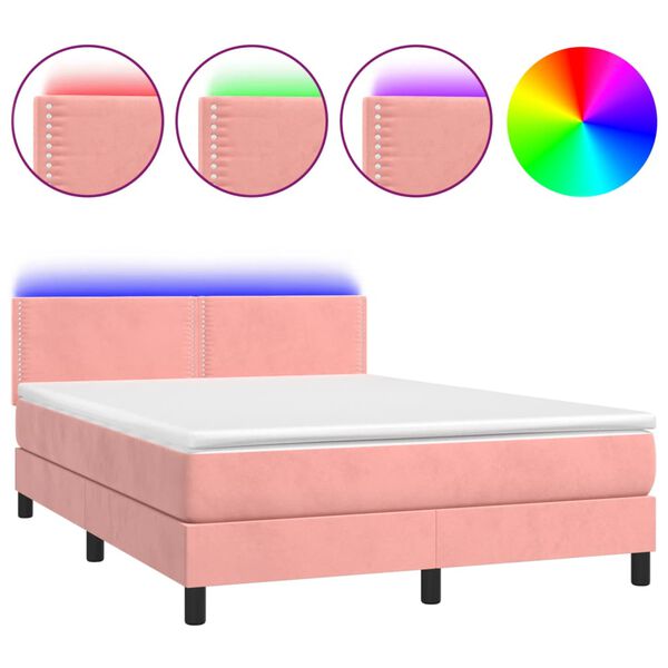 vidaXL Sommier &agrave; lattes de lit avec matelas LED Rose 140x190cm Velours