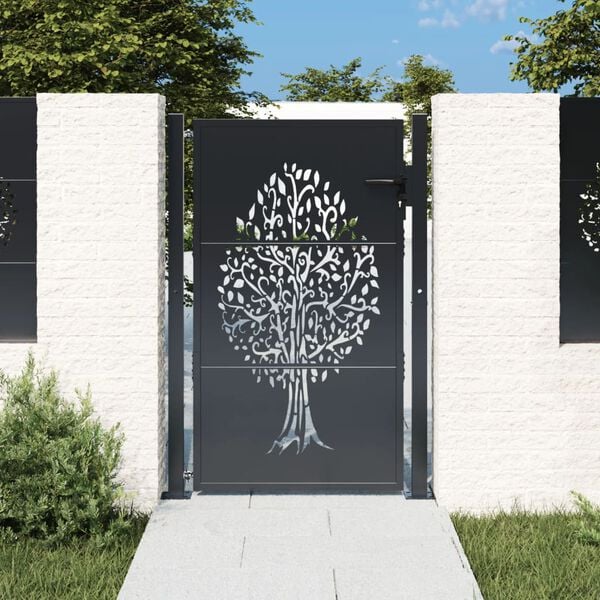 vidaXL Portail de jardin anthracite 100x125 cm acier conception d'arbre