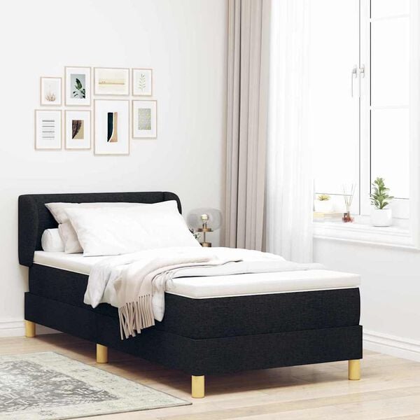 vidaXL Lit &agrave; ressorts avec matelas Noir 90 x 190 cm tissu