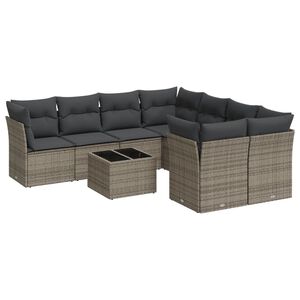 vidaXL Salon de jardin 9 pcs avec coussins gris r&eacute;sine tress&eacute;e