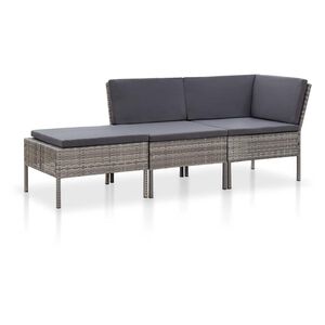 vidaXL Salon de jardin 3 pcs avec coussins R&eacute;sine tress&eacute;e Gris