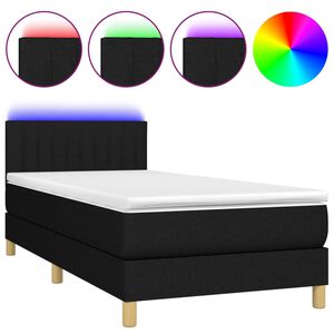 vidaXL Sommier &agrave; lattes de lit avec matelas et LED Noir 90x200cm Tissu